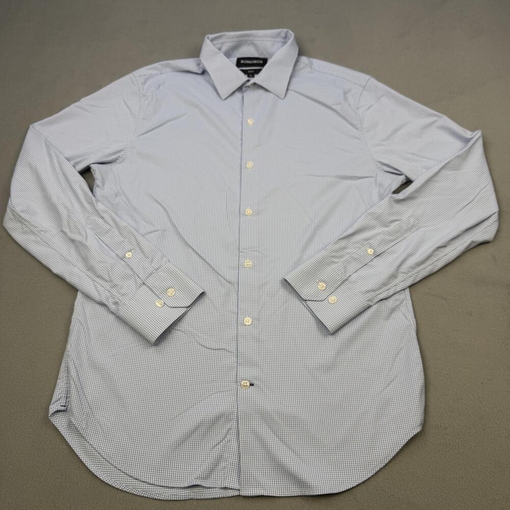 BONOBOS Shirt Mens Medium Blue White Gingham Slim Fit Long Sleeve Cotton Dress